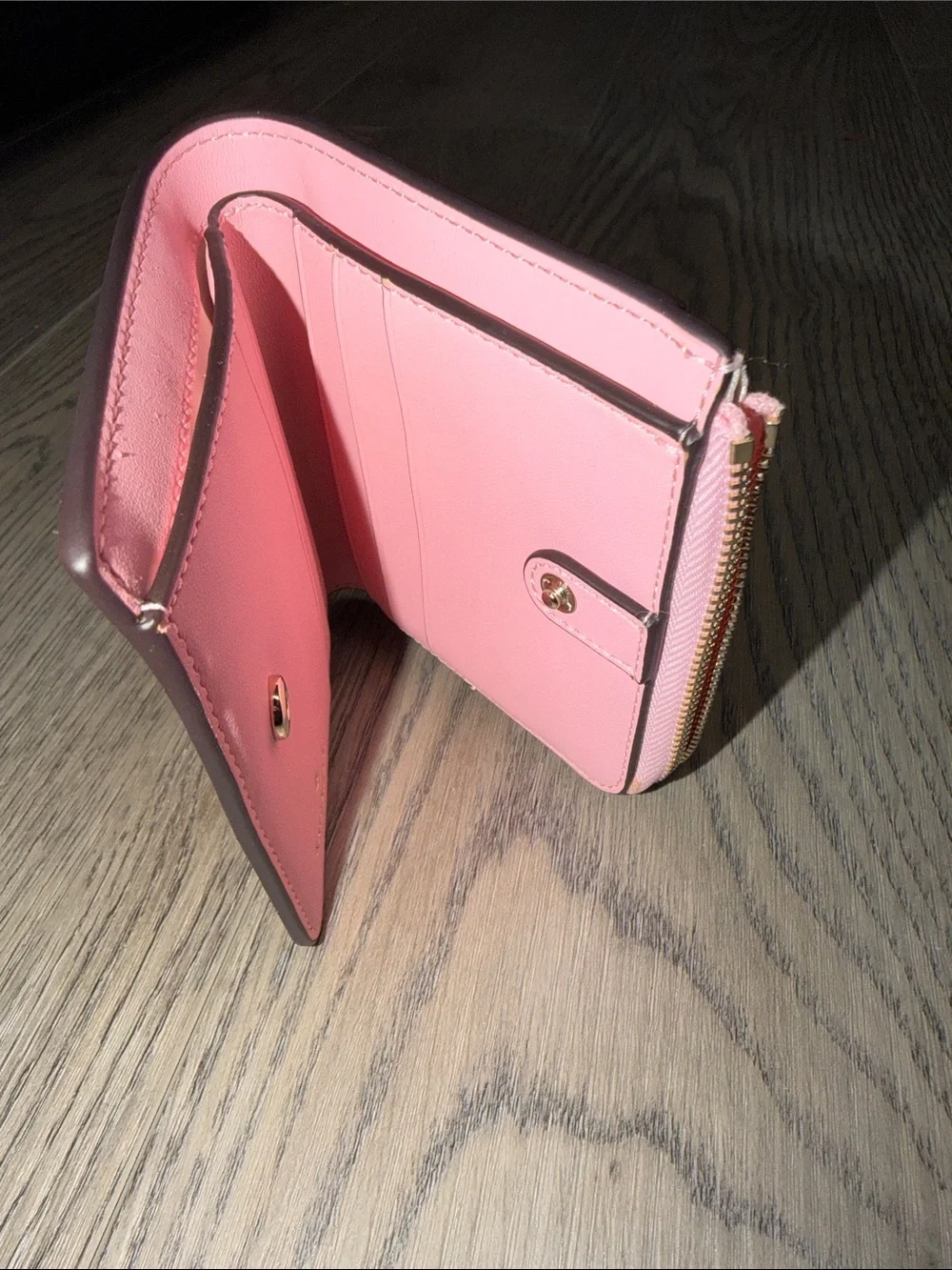 kate spade Pink Compact Zip Wallet with Gold Logo